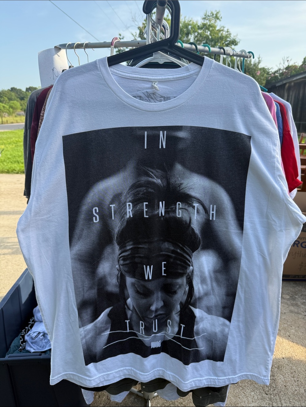 White Graphic Men's Crewneck T-Shirt - 'In Strength We Trust'
